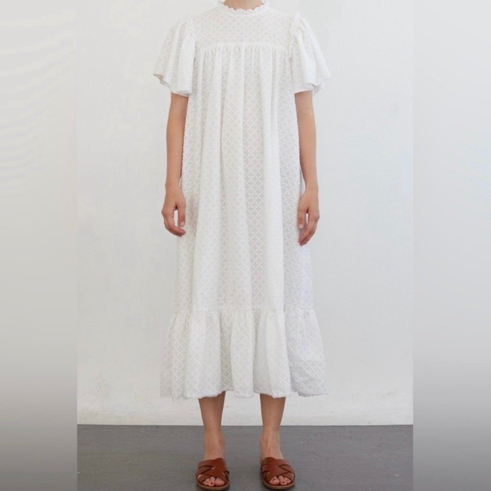 Sonnet James Ava White Textured Cotton Maxi Dress Flutter Sleeves Size Small - Picture 11 of 11